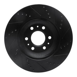 Cadillac SRX Brake Rotor (1) - Front Left - R1 Concepts - Drilled & Slotted - Black - `04-`09